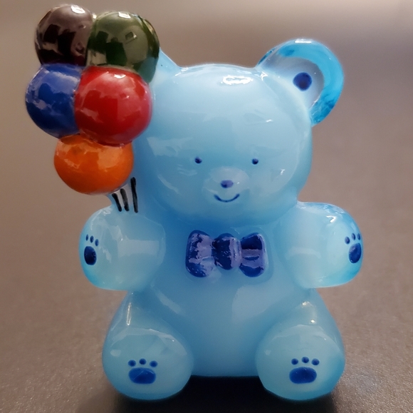 Vntg Boyd "Patrick the Bear" Opaque Baby Blue Handpainted Slag Glass - Picture 12 of 14